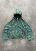 THRASHED ZIP-UP HOODIE - SUN FADED GREEN