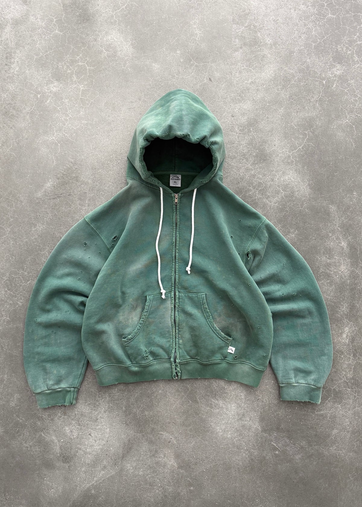 THRASHED ZIP-UP HOODIE - SUN FADED GREEN