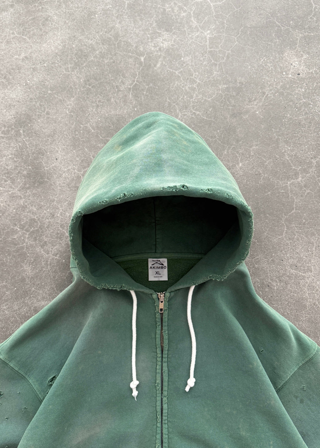 THRASHED ZIP-UP HOODIE - SUN FADED GREEN