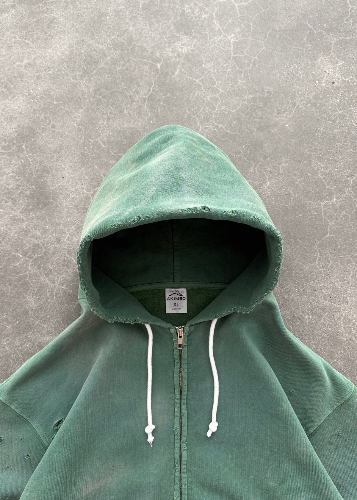 THRASHED ZIP-UP HOODIE - SUN FADED GREEN