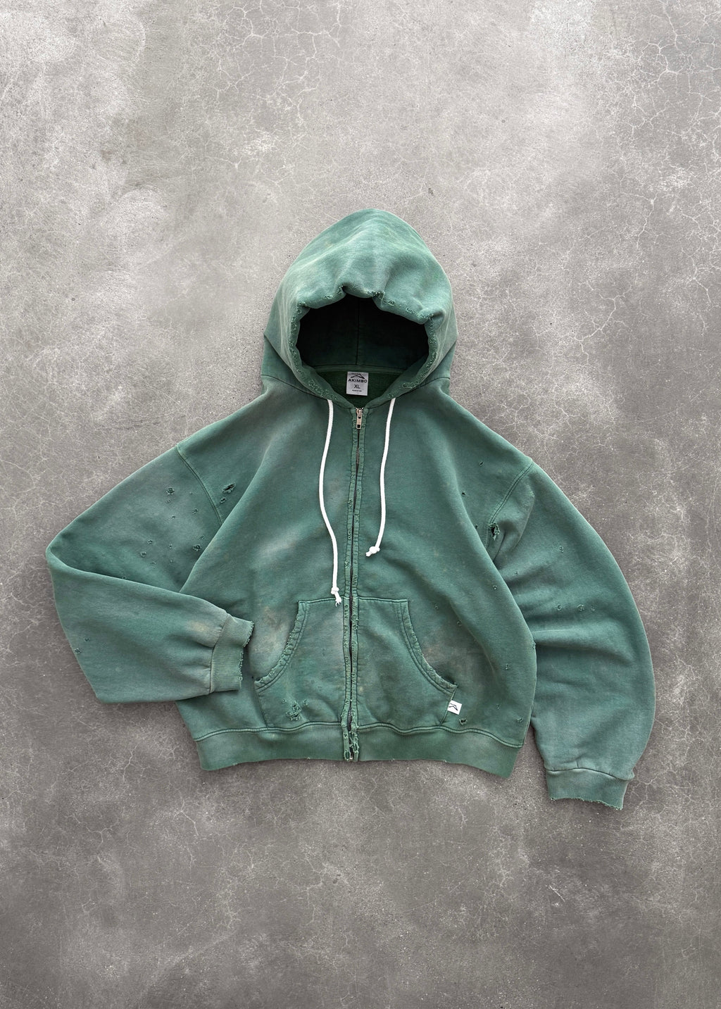 THRASHED ZIP-UP HOODIE - SUN FADED GREEN