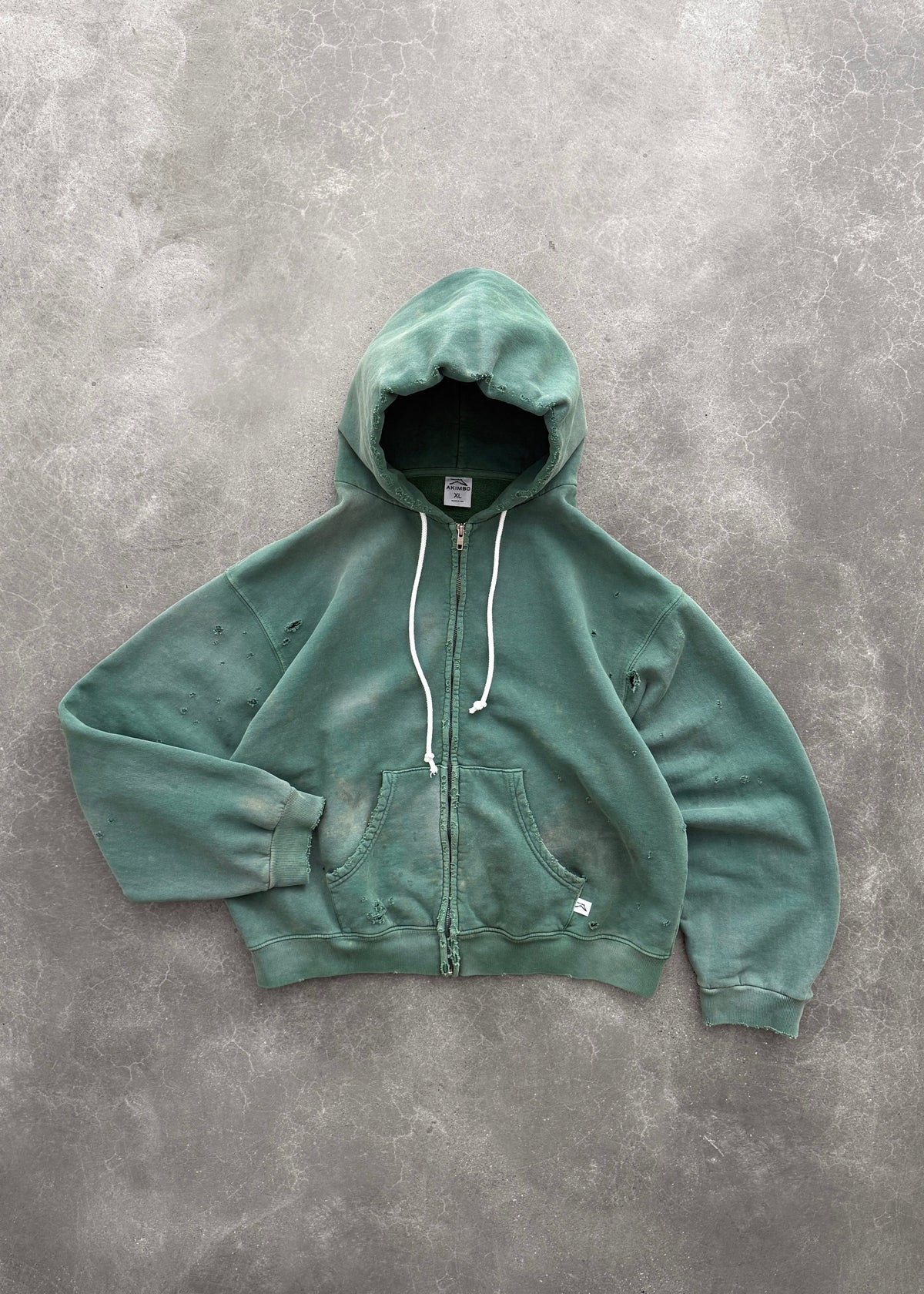 THRASHED ZIP-UP HOODIE - SUN FADED GREEN