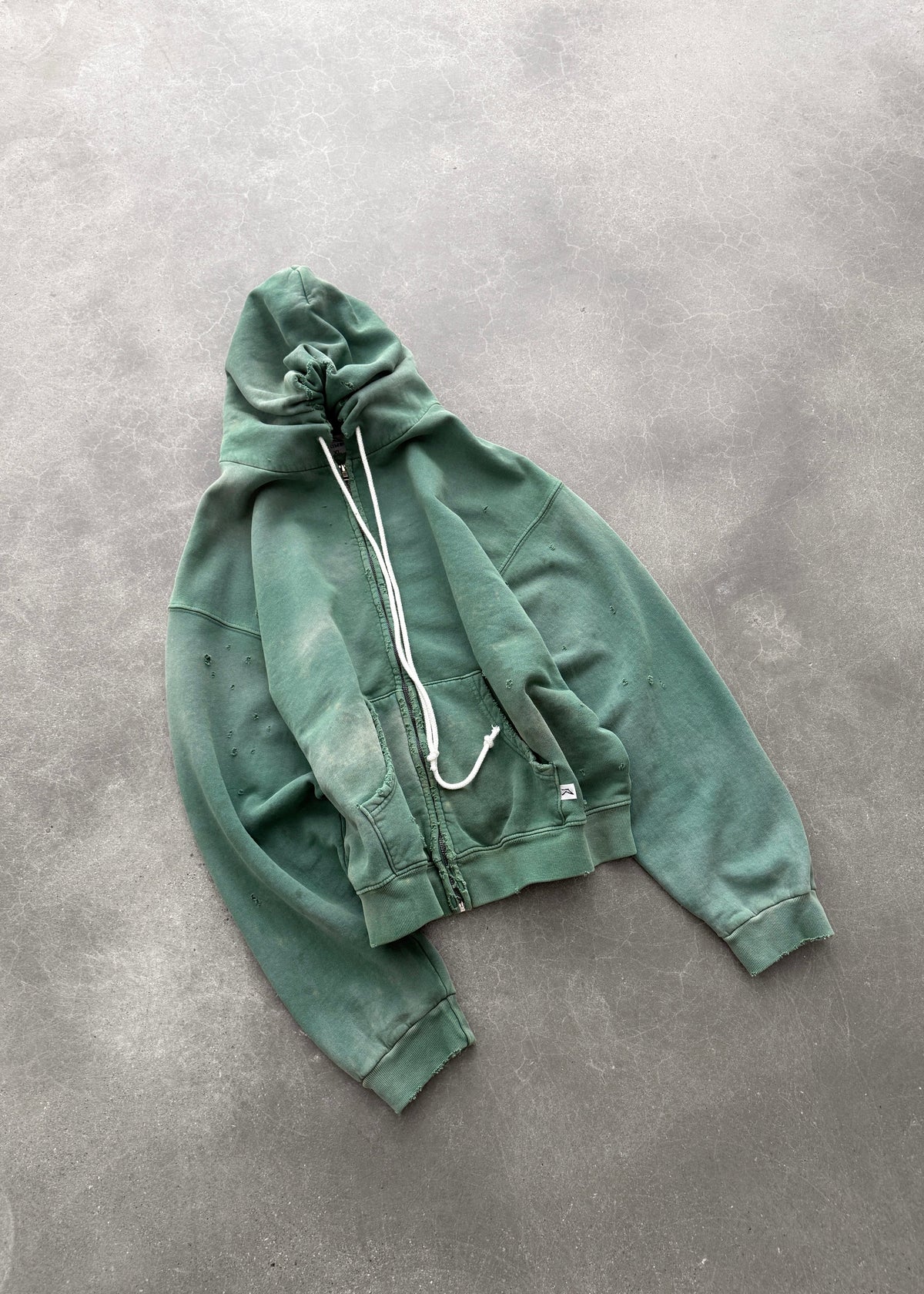 THRASHED ZIP-UP HOODIE - SUN FADED GREEN