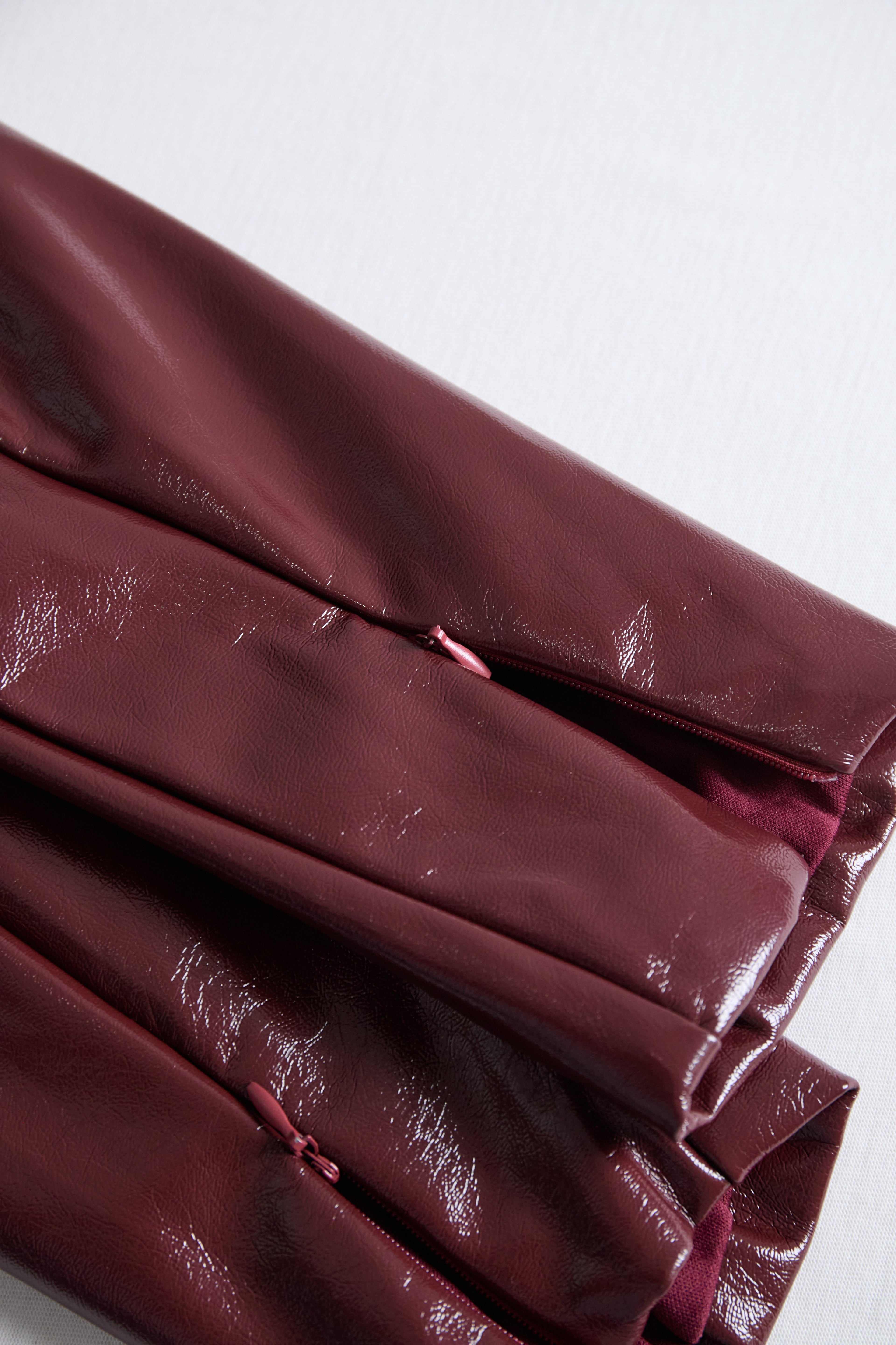 Burgundy Faux Leather Bodycon Midi Dress