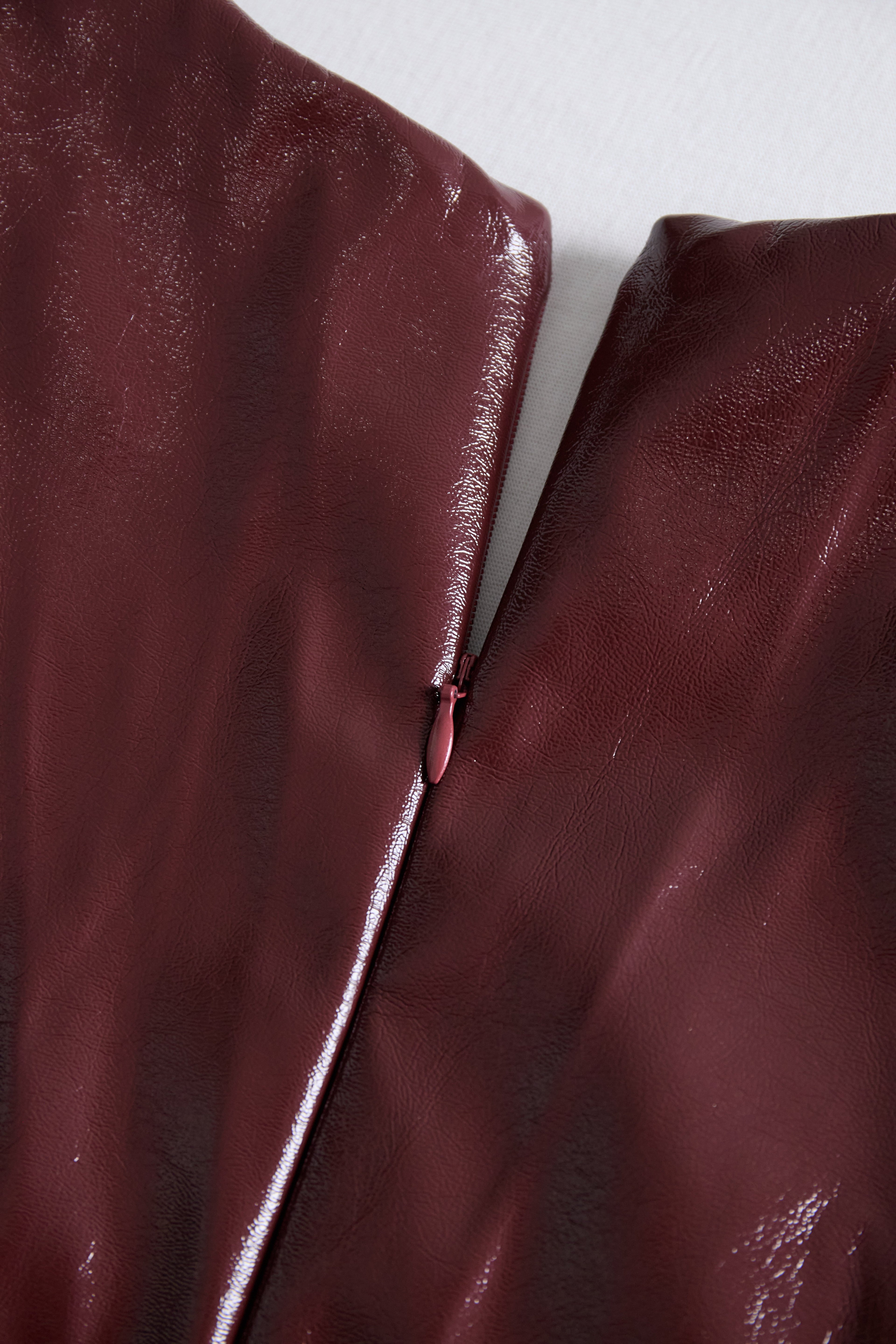 Burgundy Faux Leather Bodycon Midi Dress