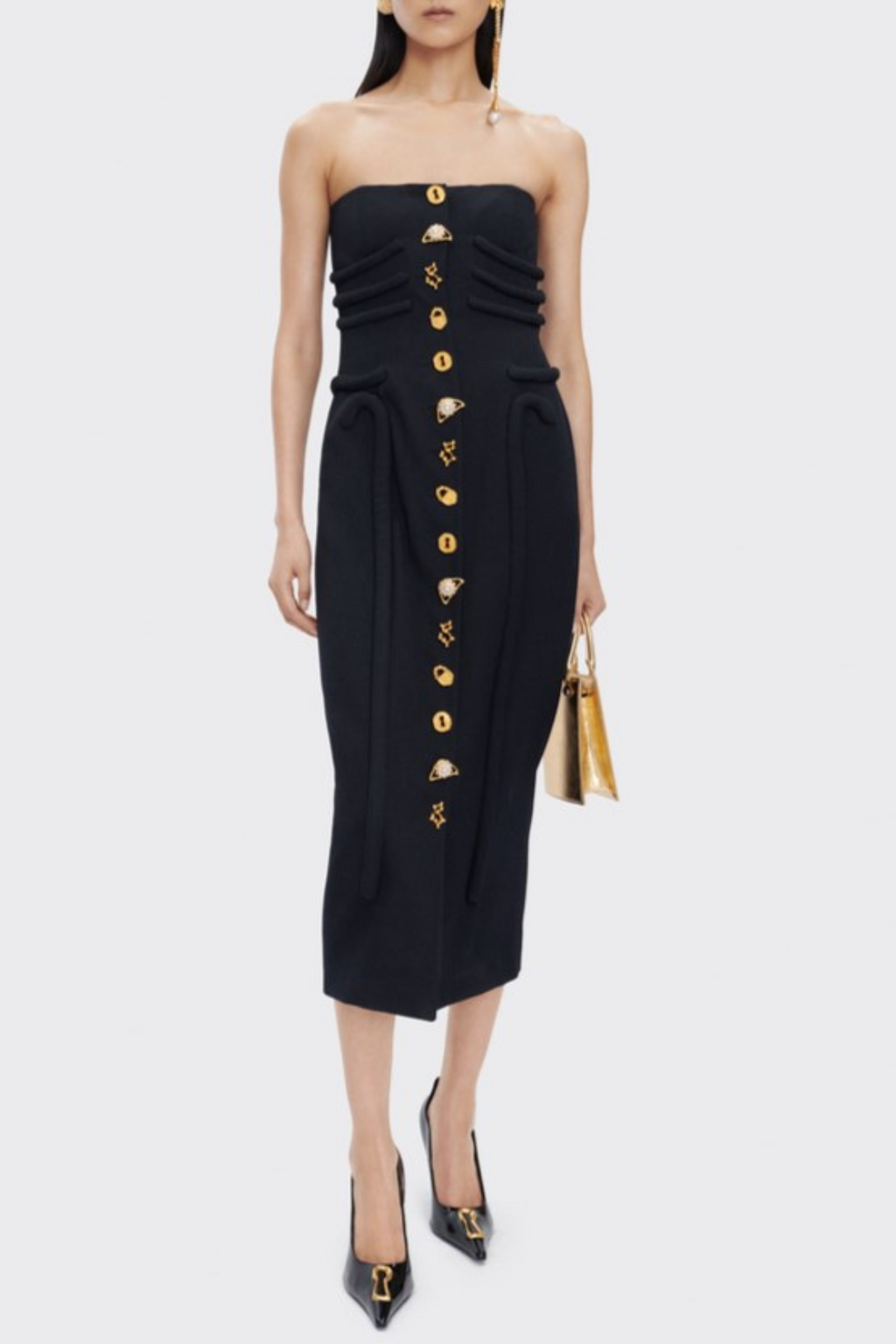 Jayaia Strapless Bustier Bones Midi Dress