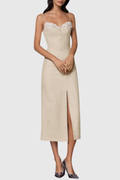 Larose Floral Tweed Midi Dress - Beige