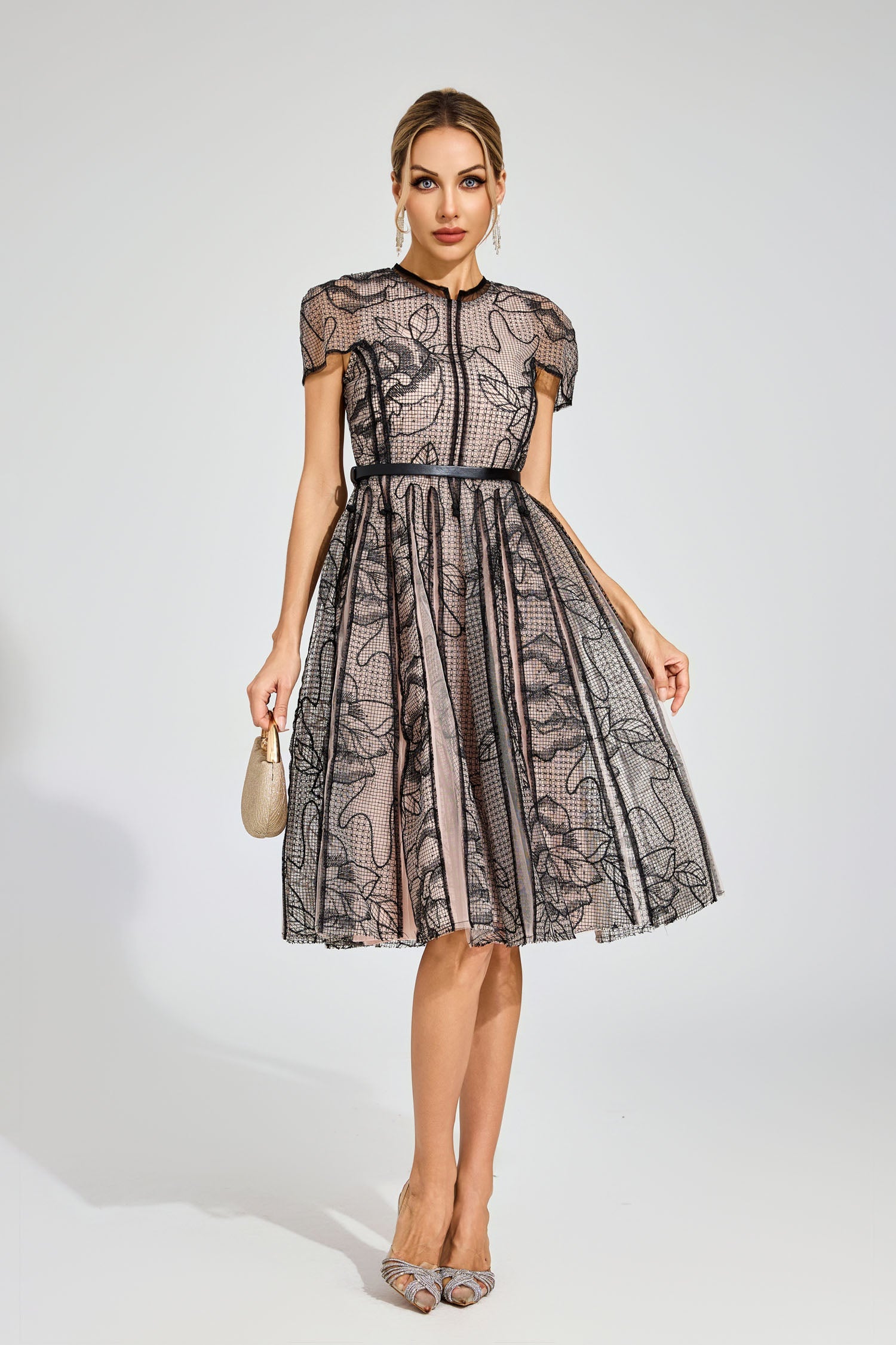 Malthus Black Mesh Midi Dress