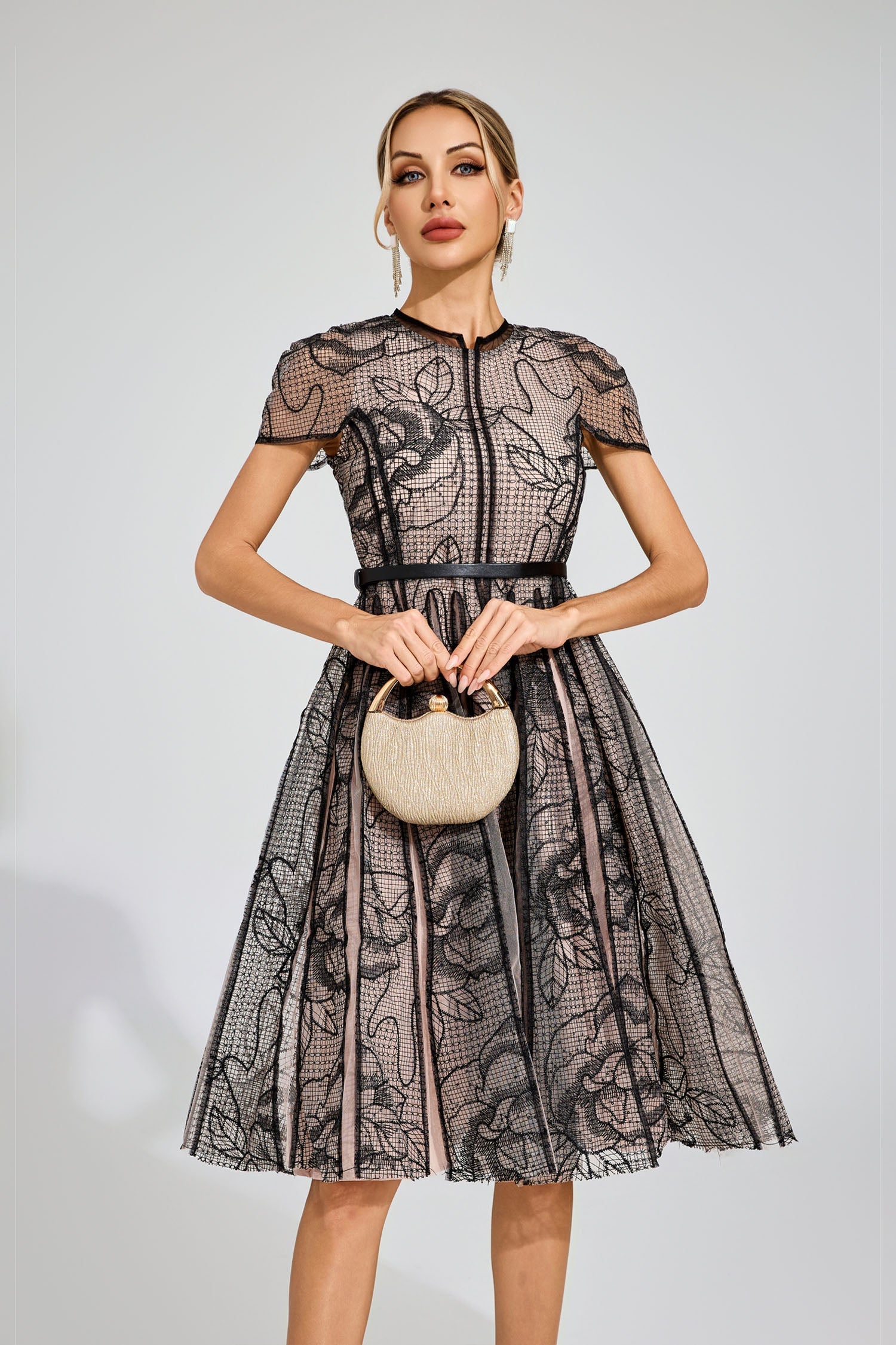 Malthus Black Mesh Midi Dress