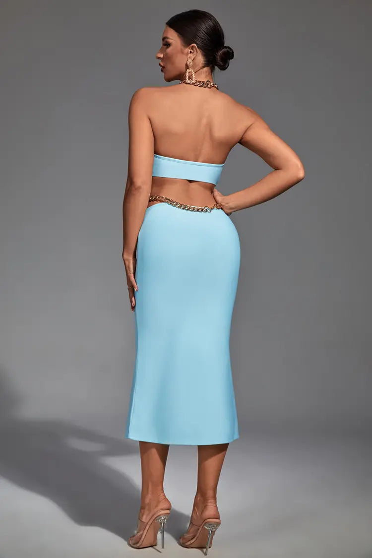 Margaret Blue Cutout Halterneck  Midi Dress