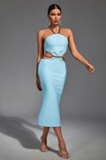 Margaret Blue Cutout Halterneck  Midi Dress