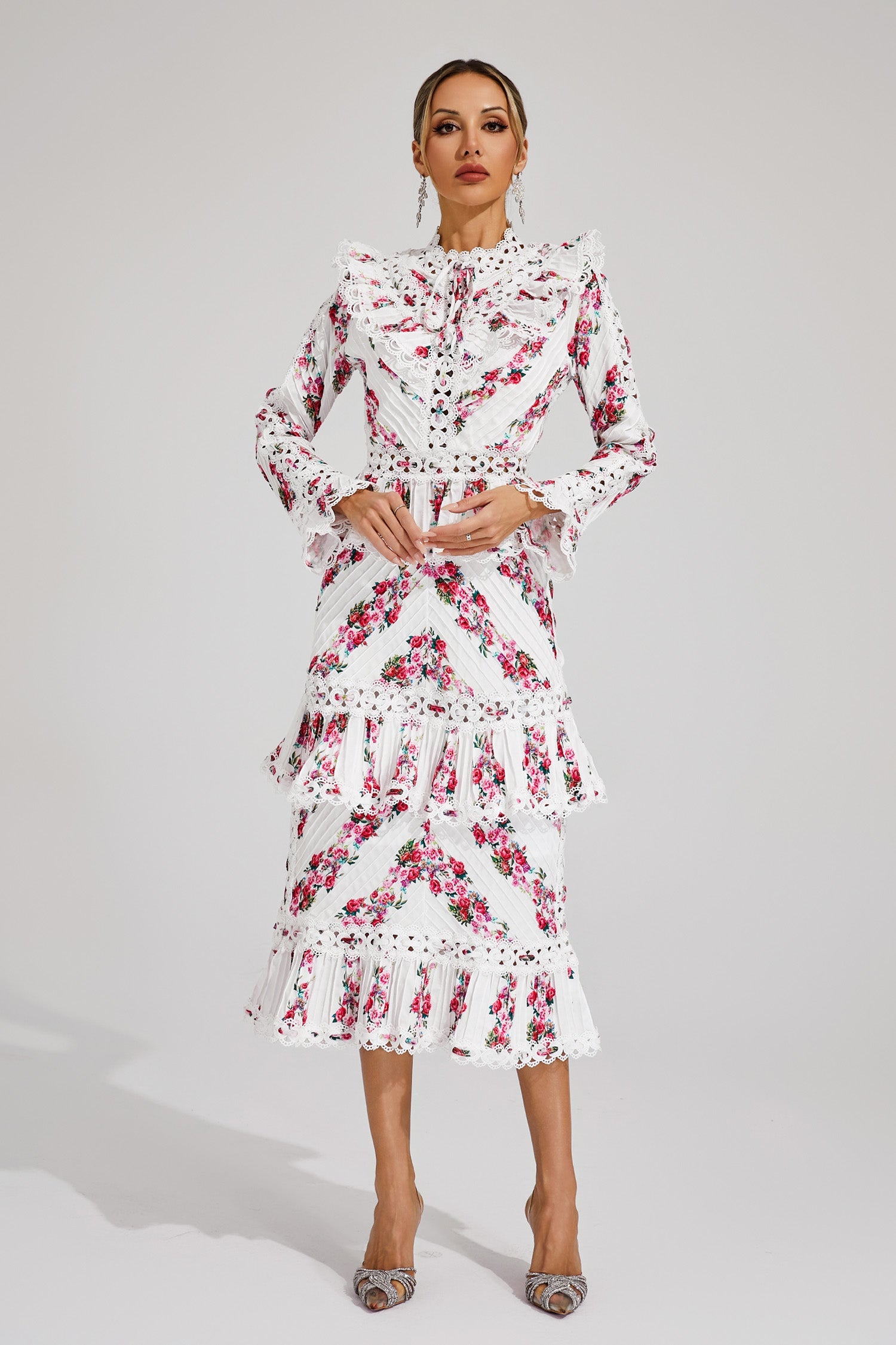 Morse Pink Floral Midi Dress
