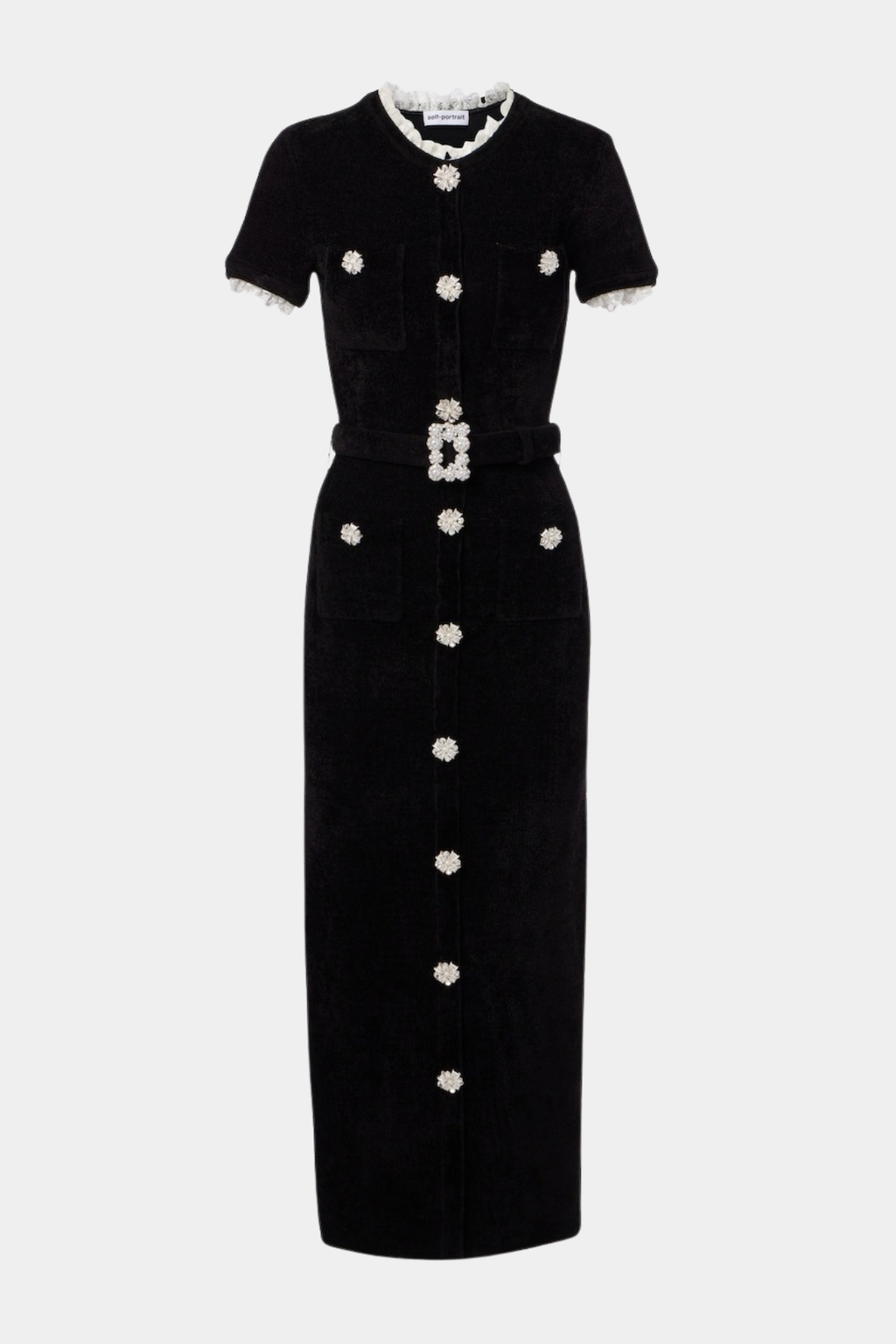 Nahma Crystal Embellished Belted Knit Midi Dress