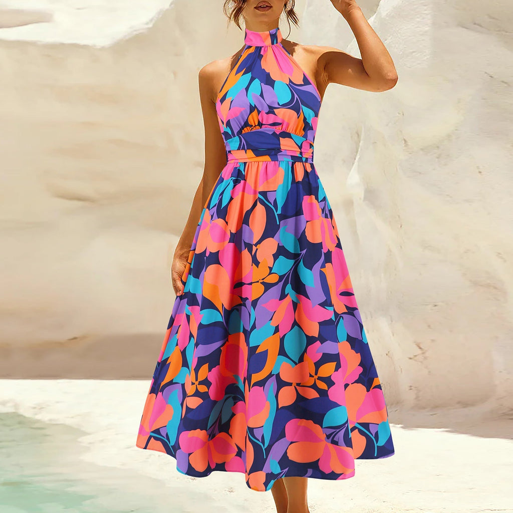 StUp Collar Sleeveless Printed Midi Dress Popular