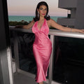 High Waist Midi Dress Strap Type Sleeveless V-neck One-Step Dress Pleated