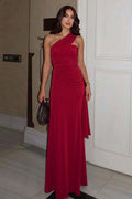 Dark Burgundy Draped Asymmetric Maxi Dress