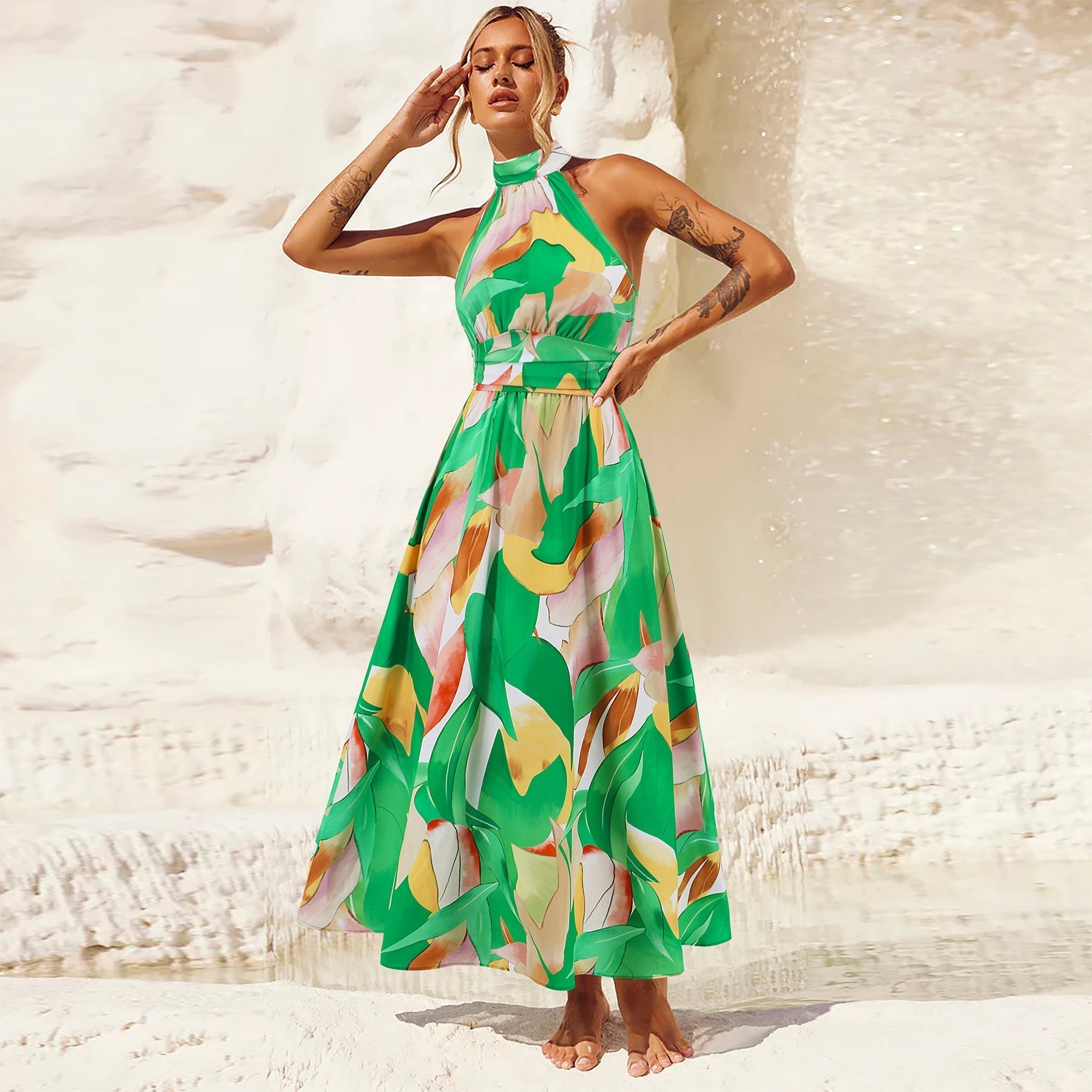 StUp Collar Sleeveless Printed Midi Dress Popular