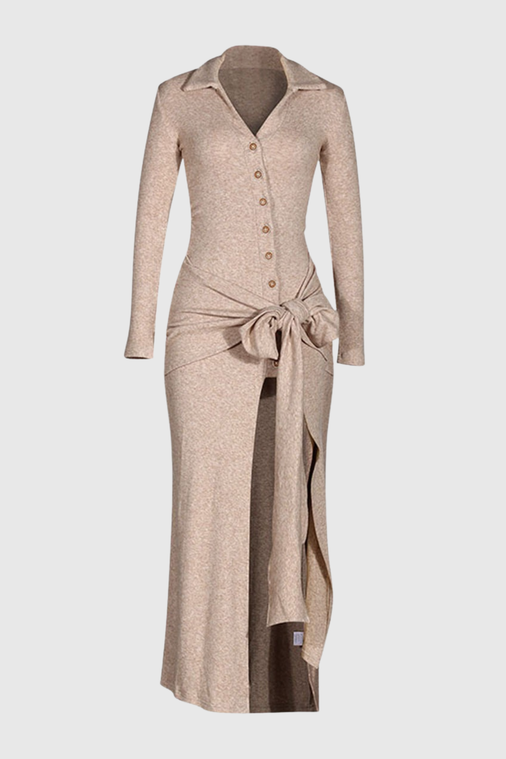 Omara Bow Tie-waist Knit Midi Dress - Khaki