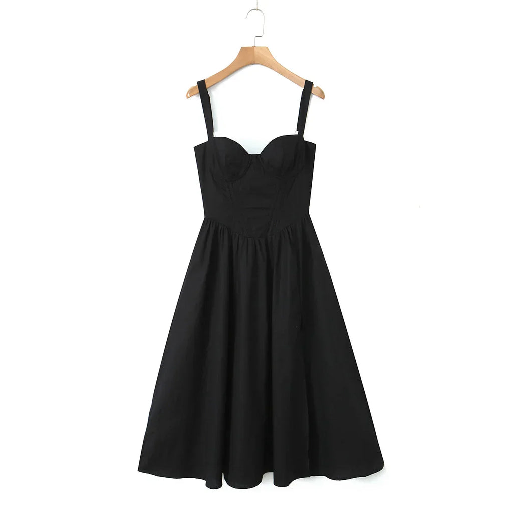 Wire Corset Style Low Waist White Midi Dress