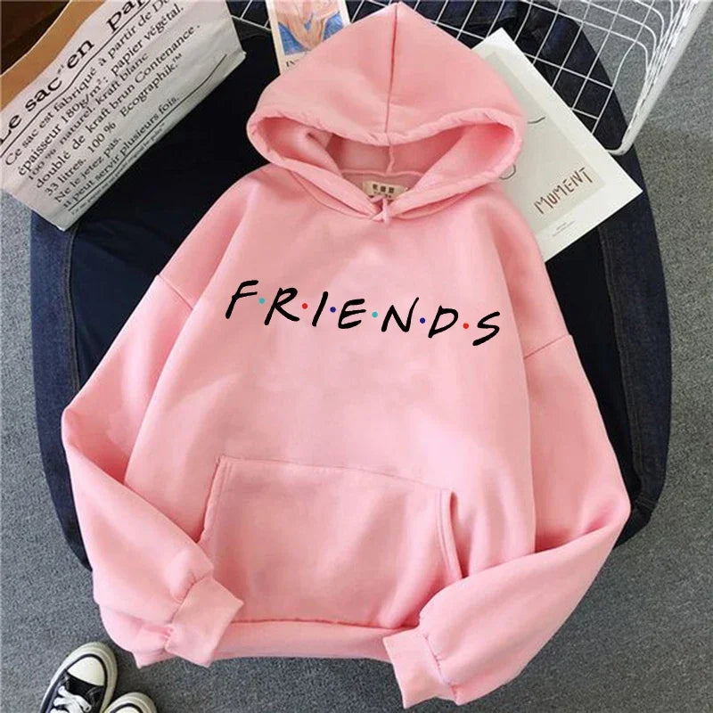 Women Funny Cartoon Friends Black Hoodies Friends Tv Show Harajuku Ullzang Graphic Sweatshirt Vintage Letter Y2k Hoody Female