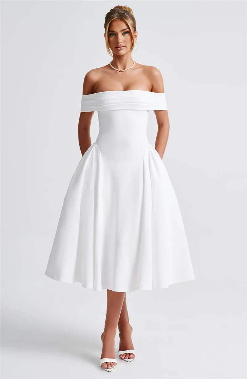 Off-Shoulder Flare Midi Dress