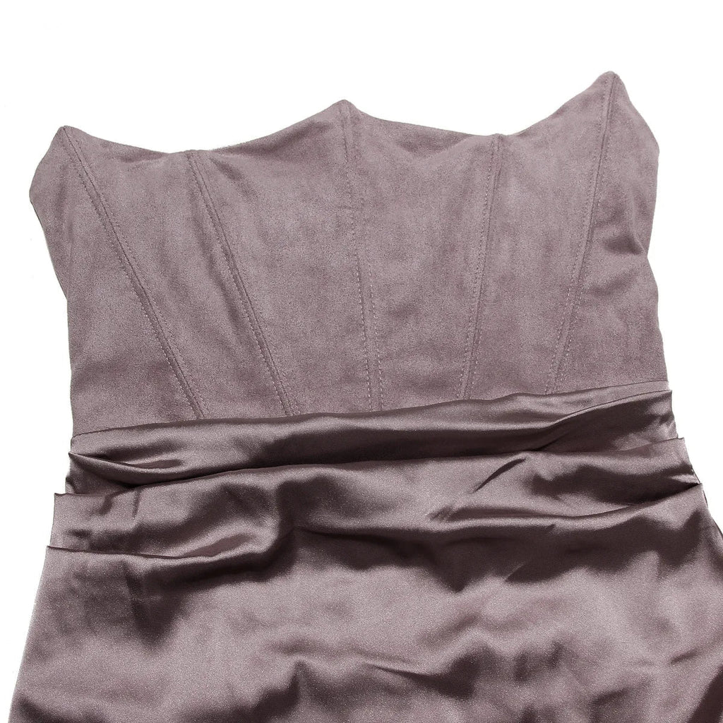 Strapless Velvet Solid Midi Dress