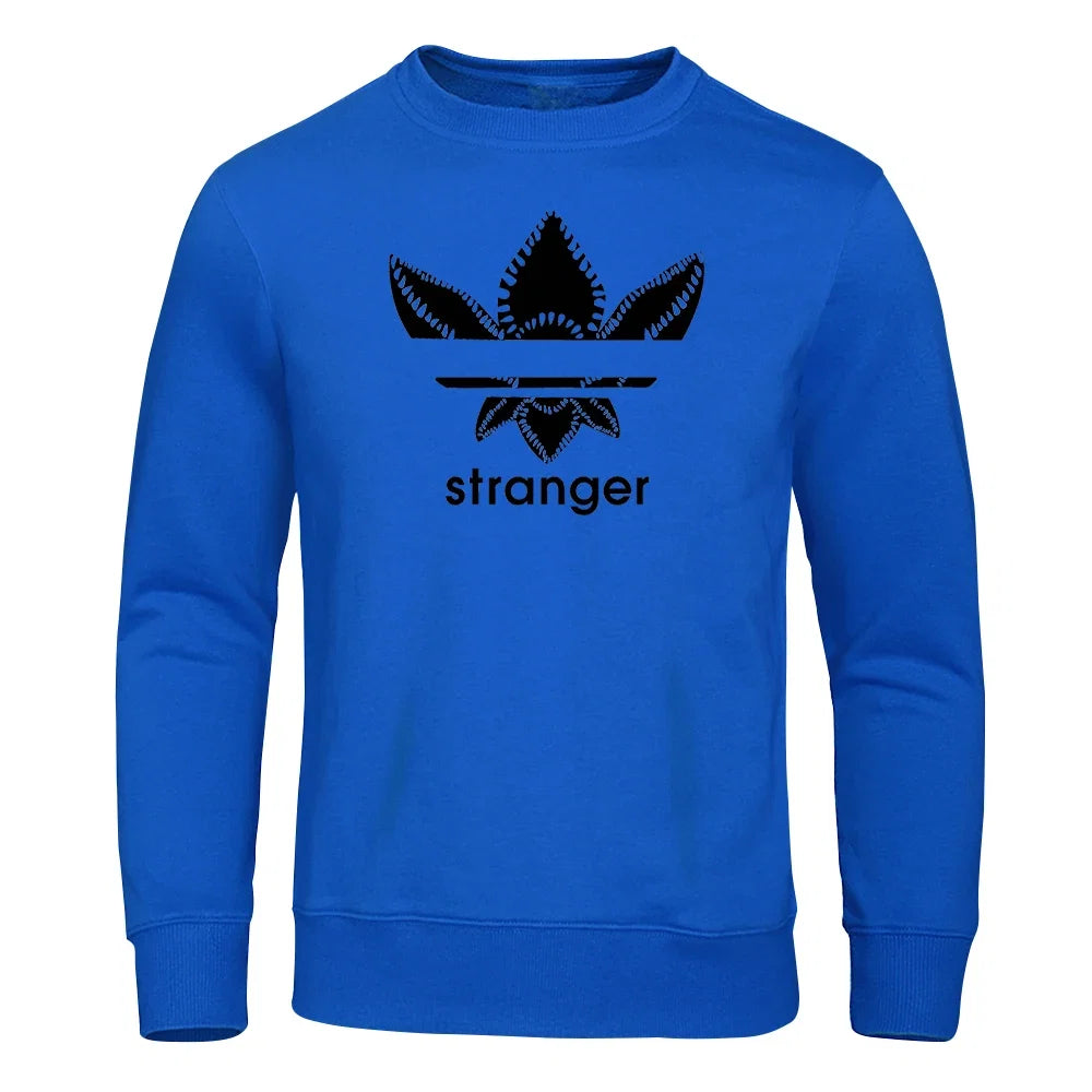 Funny Stranger Floral Pattern Printed Hoodies Mens Letter Style Streetwear Fashion Loose Street Hoody Fleece Pullover Men Hoodie