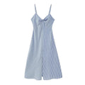 Back Zip Blue Striped Spaghetti Strap Midi Dress