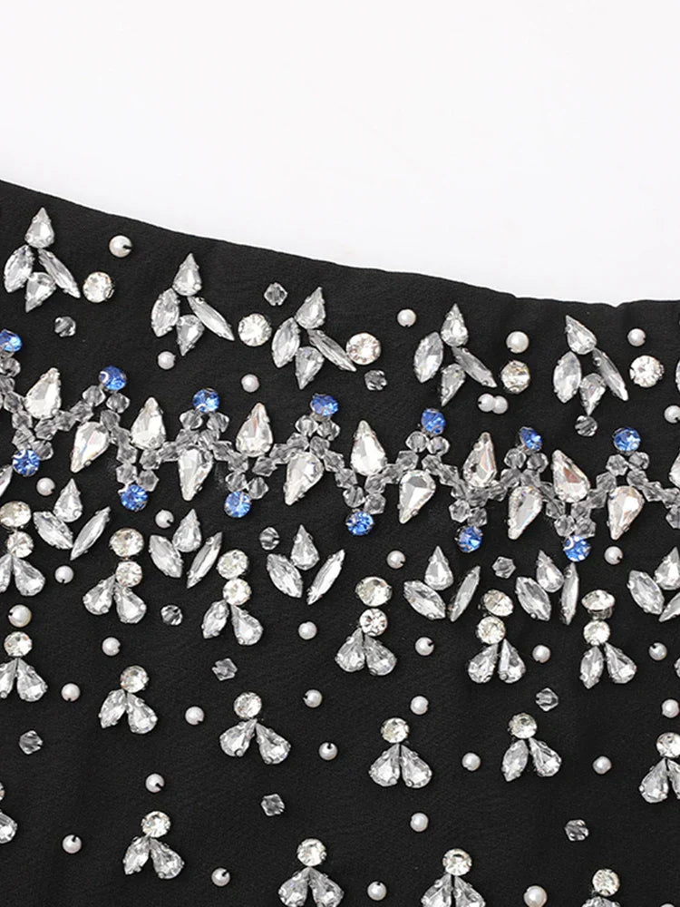 Diamonds Black Crystal Pearl Mini | Midi Dress
