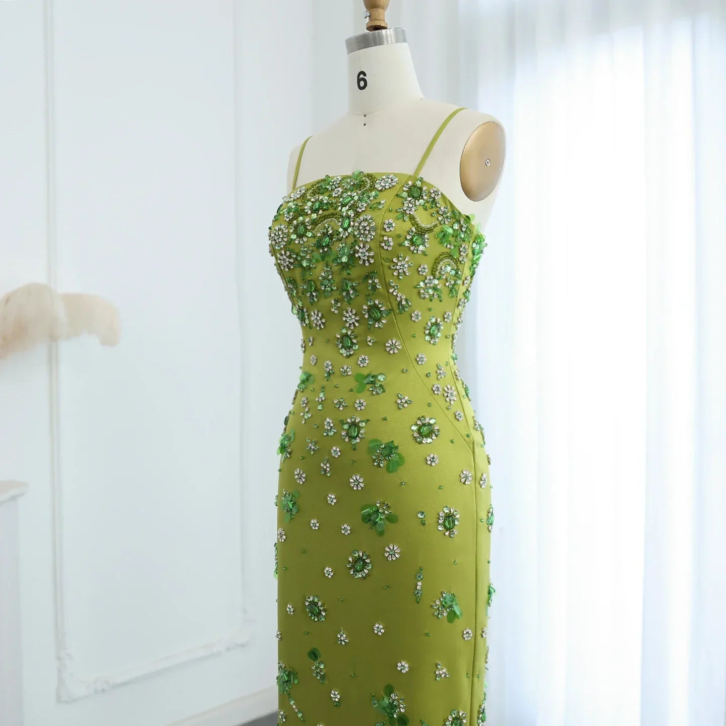 Floral Beaded Midi Dress Spaghetti Straps