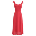 Solid Red Tie Bow Strap Midi Dress