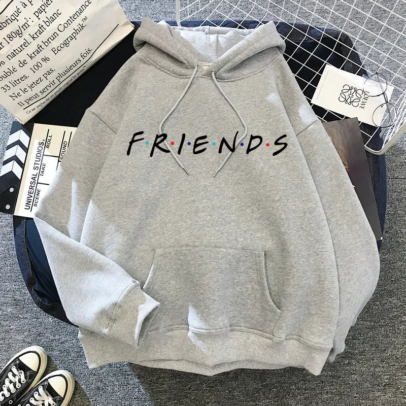 Women Funny Cartoon Friends Black Hoodies Friends Tv Show Harajuku Ullzang Graphic Sweatshirt Vintage Letter Y2k Hoody Female