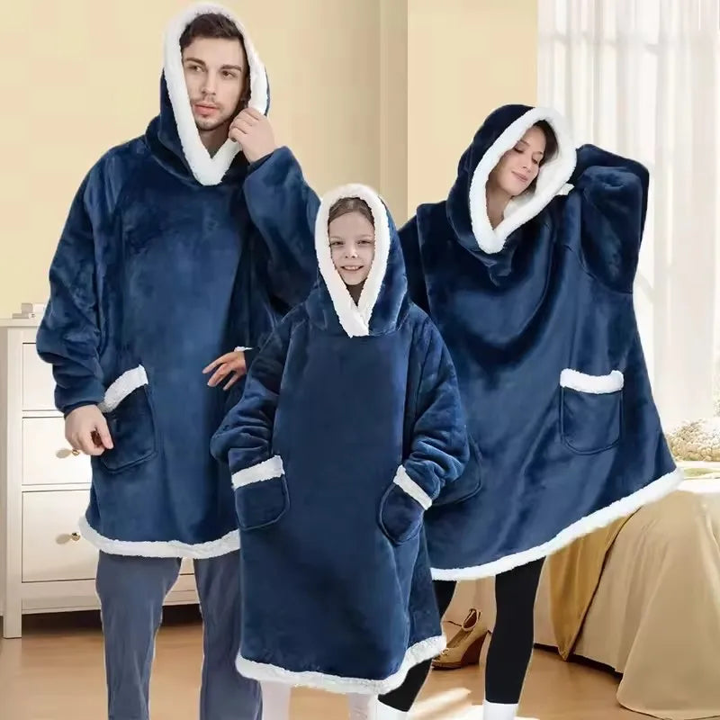 180cm Super Long Flannel Blanket Pyjamas with Sleeves Winter Hoodies Sweatshirt Women Men Pullover Fleece Giant Oversized Outd