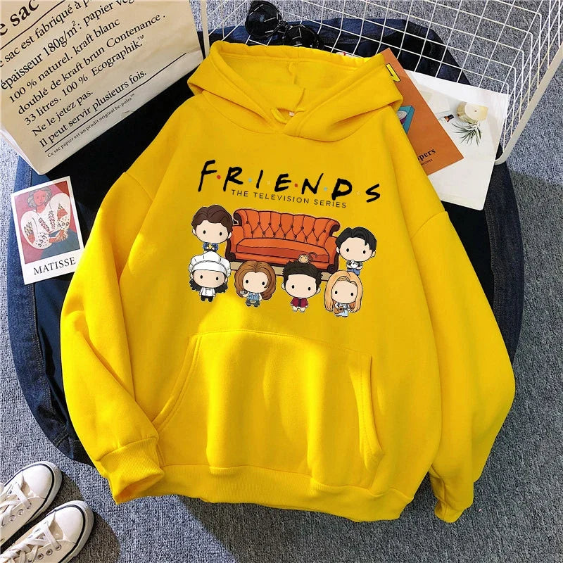 Women Funny Cartoon Friends Black Hoodies Friends Tv Show Harajuku Ullzang Graphic Sweatshirt Vintage Letter Y2k Hoody Female