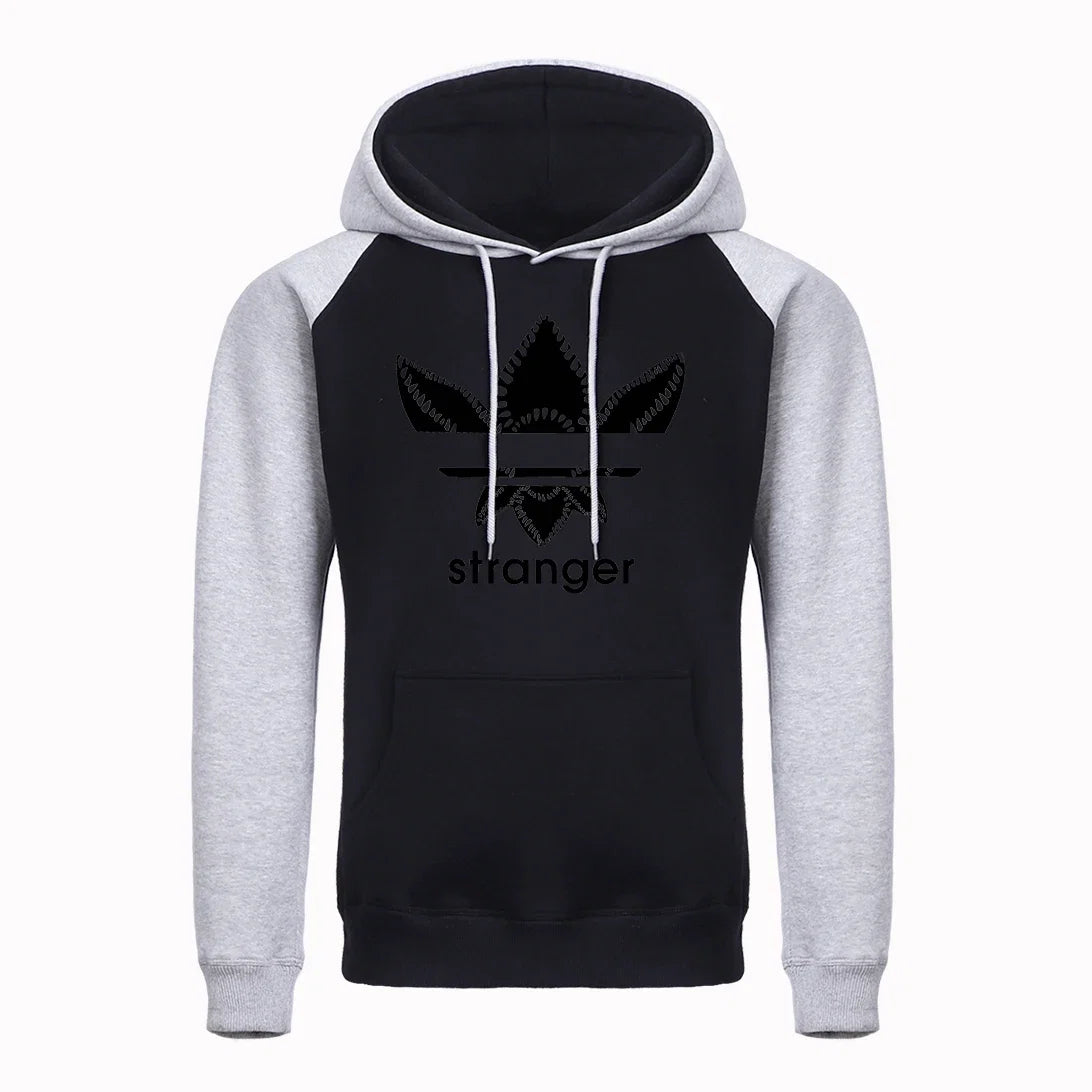 Funny Stranger Floral Pattern Printed Hoodies Mens Letter Style Streetwear Fashion Loose Street Hoody Fleece Pullover Men Hoodie