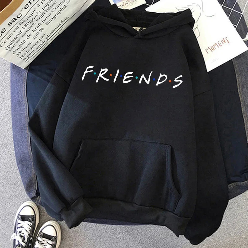 Women Funny Cartoon Friends Black Hoodies Friends Tv Show Harajuku Ullzang Graphic Sweatshirt Vintage Letter Y2k Hoody Female
