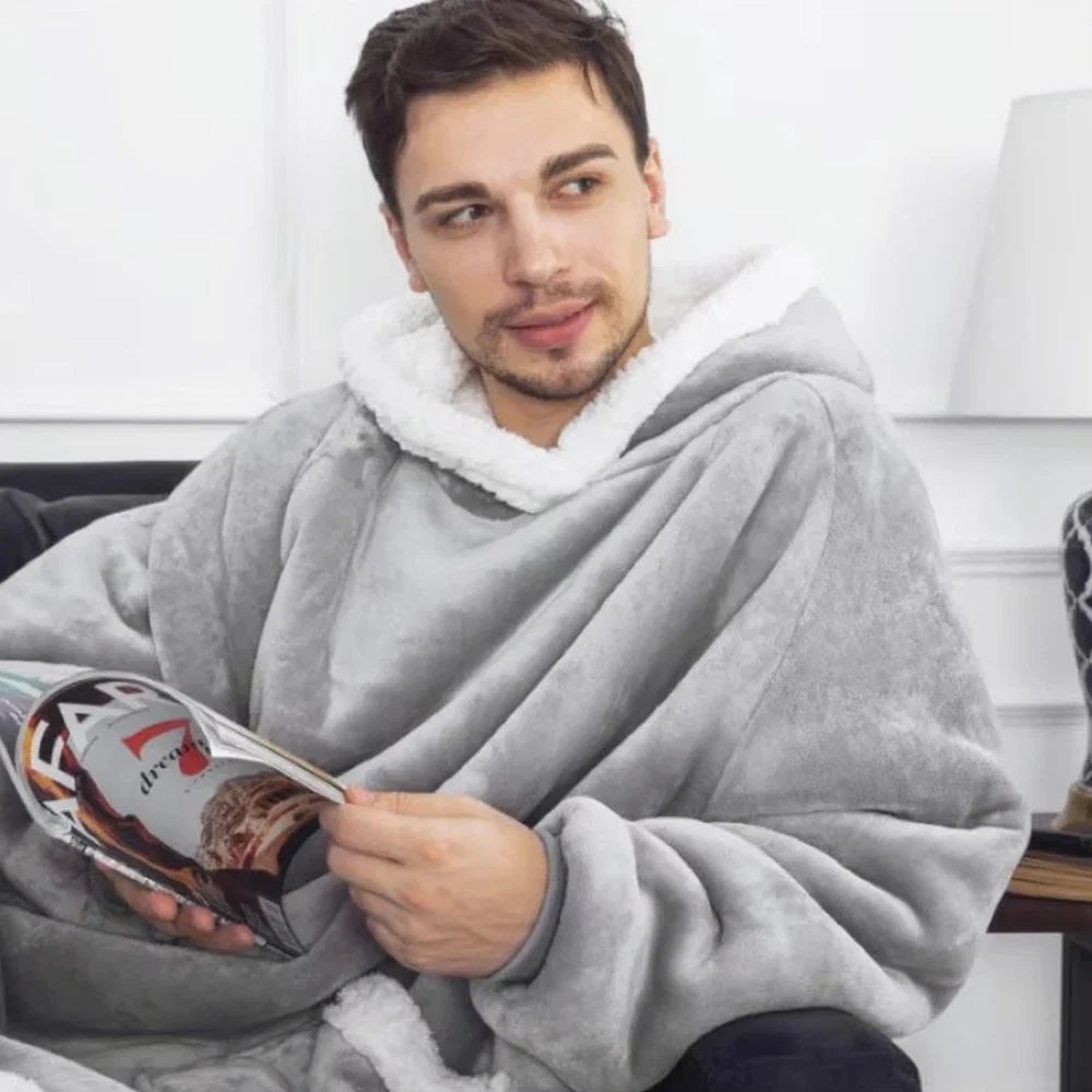 180cm Super Long Flannel Blanket Pyjamas with Sleeves Winter Hoodies Sweatshirt Women Men Pullover Fleece Giant Oversized Outd
