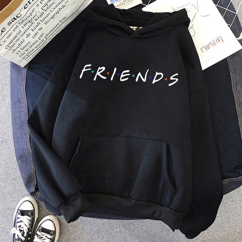 Women Funny Cartoon Friends Black Hoodies Friends Tv Show Harajuku Ullzang Graphic Sweatshirt Vintage Letter Y2k Hoody Female