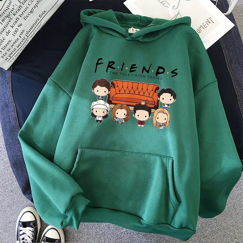 Women Funny Cartoon Friends Black Hoodies Friends Tv Show Harajuku Ullzang Graphic Sweatshirt Vintage Letter Y2k Hoody Female