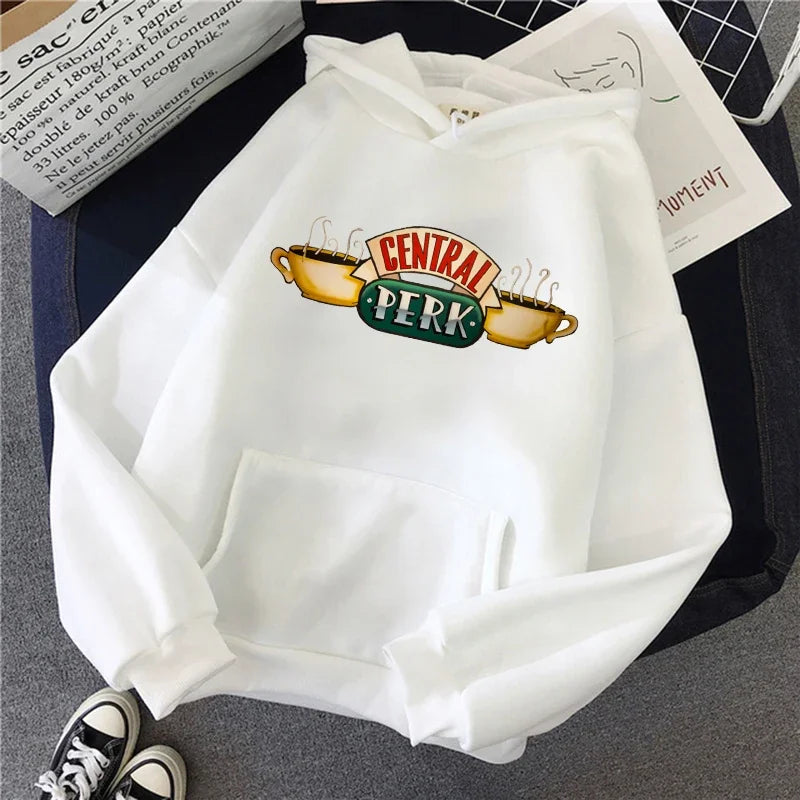 Women Funny Cartoon Friends Black Hoodies Friends Tv Show Harajuku Ullzang Graphic Sweatshirt Vintage Letter Y2k Hoody Female