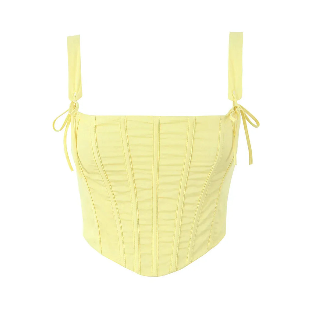Yellow Slit Midi Dress and Cross Lacing up Top Set