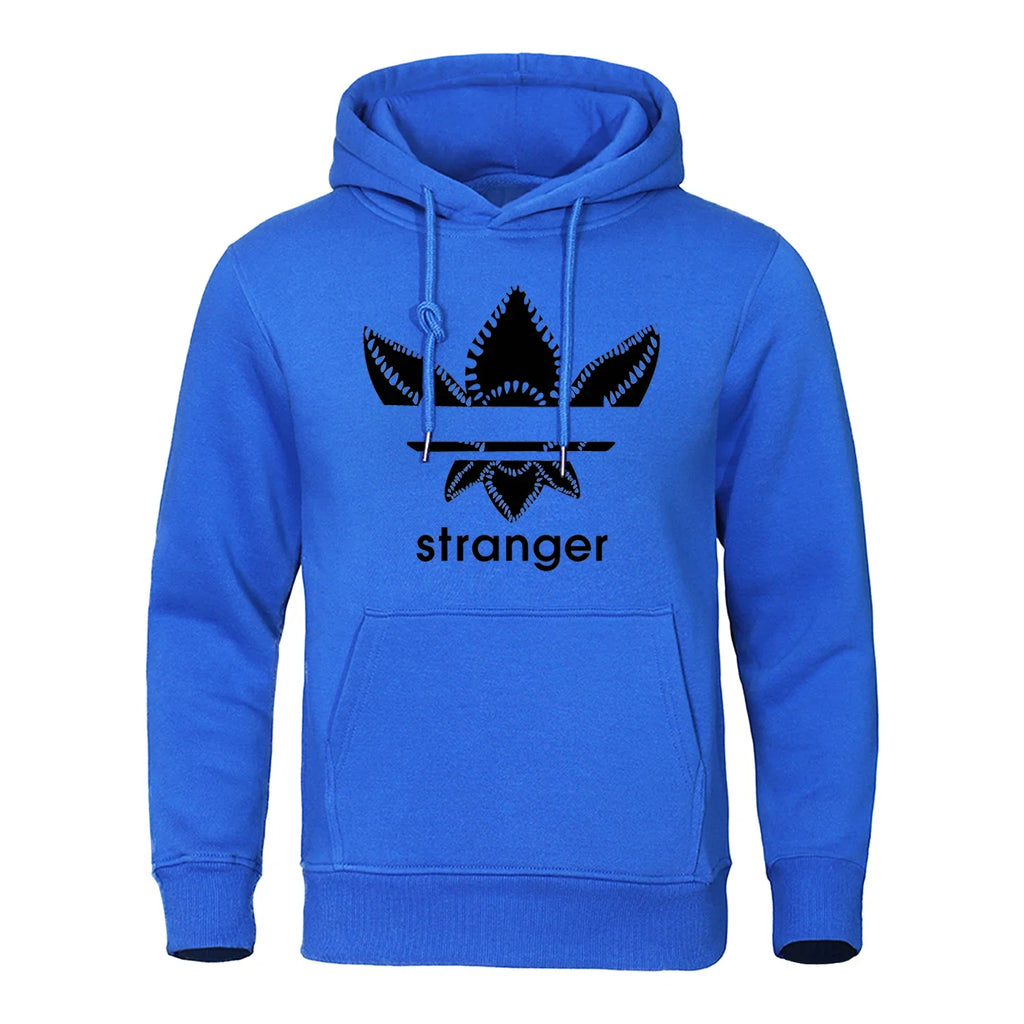 Funny Stranger Floral Pattern Printed Hoodies Mens Letter Style Streetwear Fashion Loose Street Hoody Fleece Pullover Men Hoodie