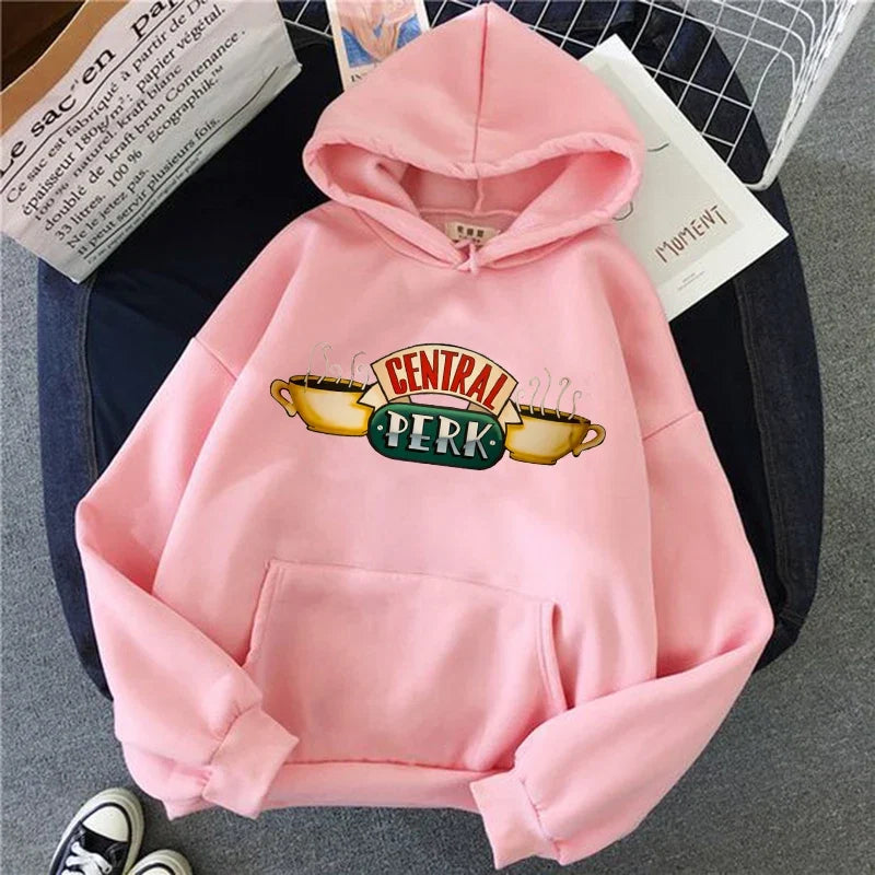 Women Funny Cartoon Friends Black Hoodies Friends Tv Show Harajuku Ullzang Graphic Sweatshirt Vintage Letter Y2k Hoody Female
