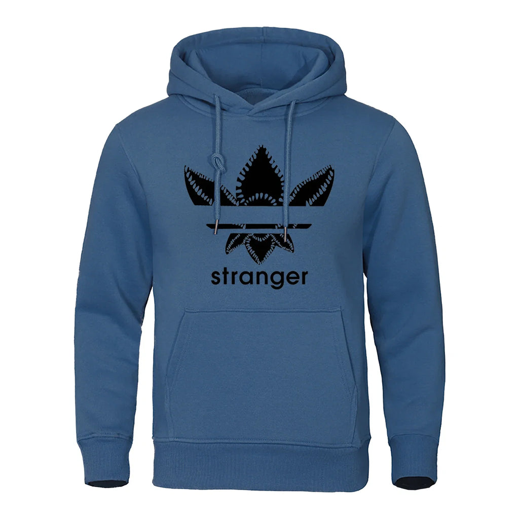 Funny Stranger Floral Pattern Printed Hoodies Mens Letter Style Streetwear Fashion Loose Street Hoody Fleece Pullover Men Hoodie
