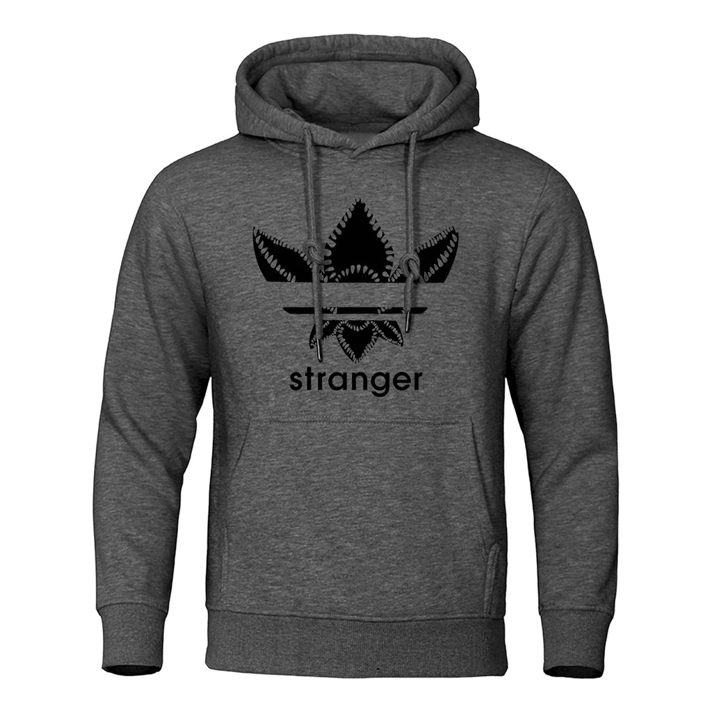 Funny Stranger Floral Pattern Printed Hoodies Mens Letter Style Streetwear Fashion Loose Street Hoody Fleece Pullover Men Hoodie