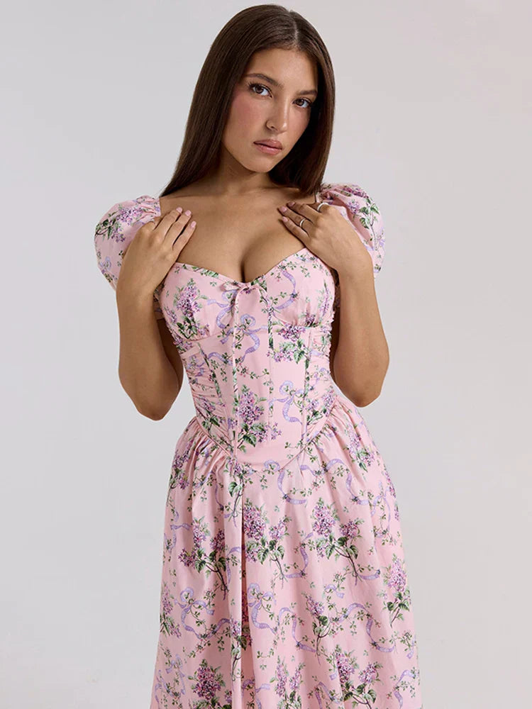 Mid-Calf Printed Backless Dress