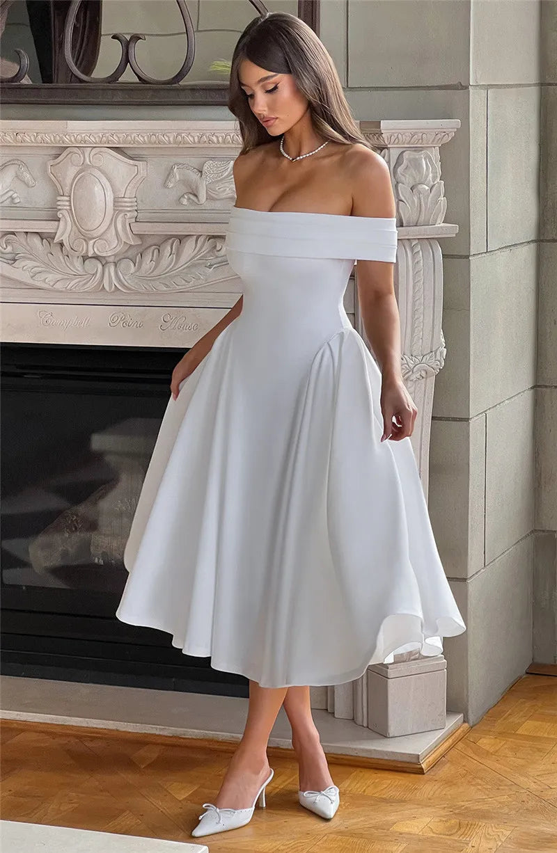 Off-Shoulder Flare Midi Dress