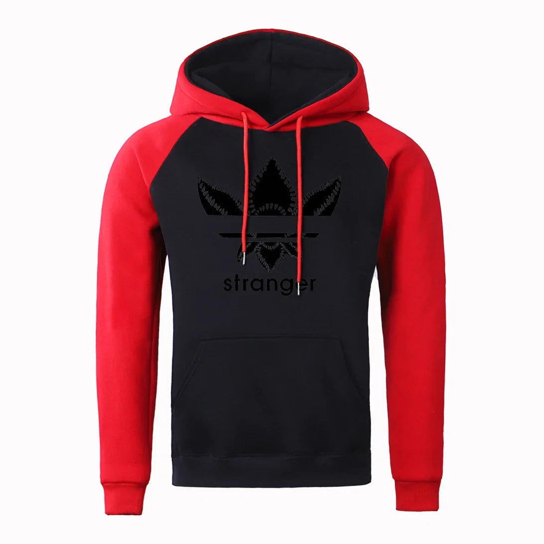 Funny Stranger Floral Pattern Printed Hoodies Mens Letter Style Streetwear Fashion Loose Street Hoody Fleece Pullover Men Hoodie