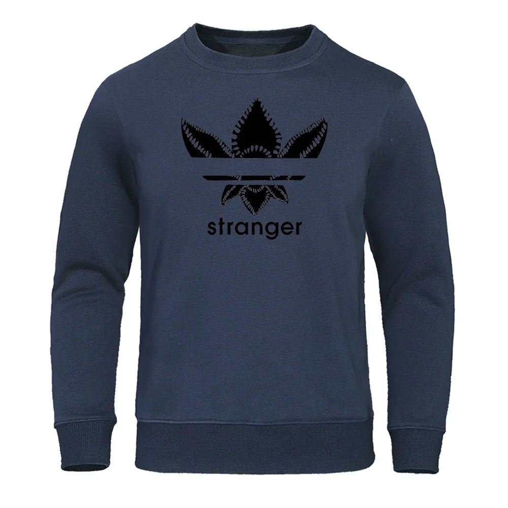 Funny Stranger Floral Pattern Printed Hoodies Mens Letter Style Streetwear Fashion Loose Street Hoody Fleece Pullover Men Hoodie