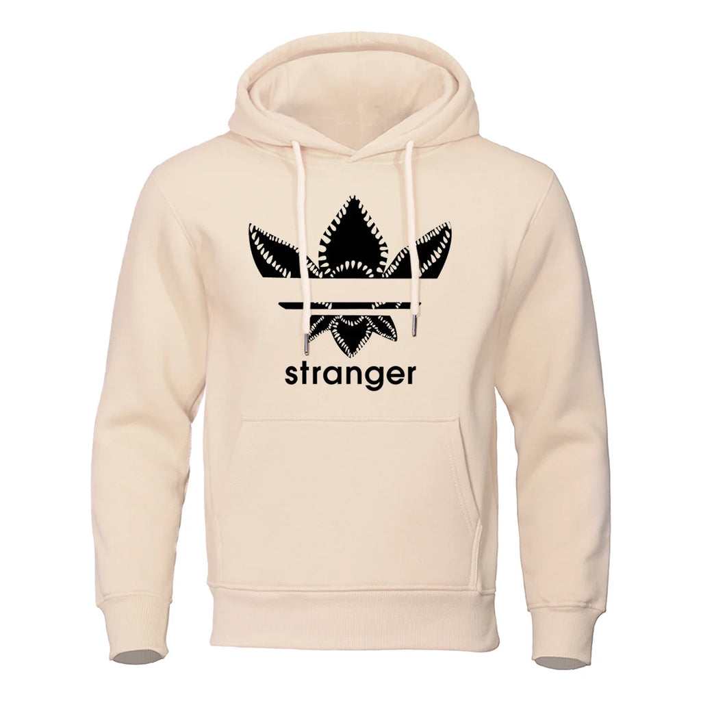 Funny Stranger Floral Pattern Printed Hoodies Mens Letter Style Streetwear Fashion Loose Street Hoody Fleece Pullover Men Hoodie